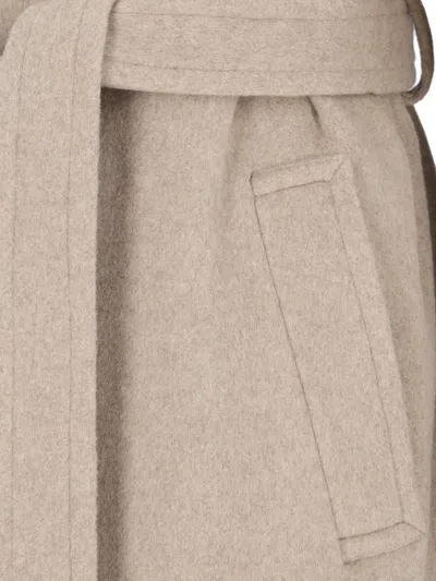 Mm6 Maison Margiela Belted Long Length Jacket With Back Seam In Beige