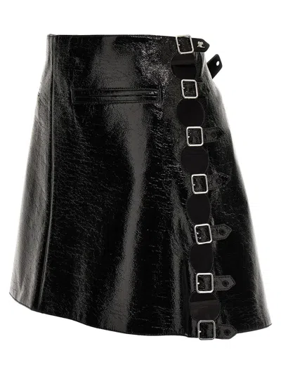Courrèges Multi Sangle Vynil Mini Skirt In Black