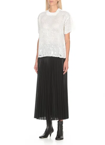 Junya Watanabe Lightweight Open-knit Crewneck Panelled T-shirt In White