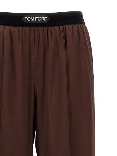 Tom Ford Brown Stretch Silk Satin Pyjama Pants In Brown