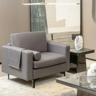 Hivvago Modern Single Sofa With Cushion Bolster And Side Storage Pocket