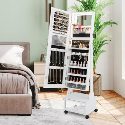 Hivvago 47 Inch Lockable Jewelry Cabinet Armoire With 3-color Led Lights-white