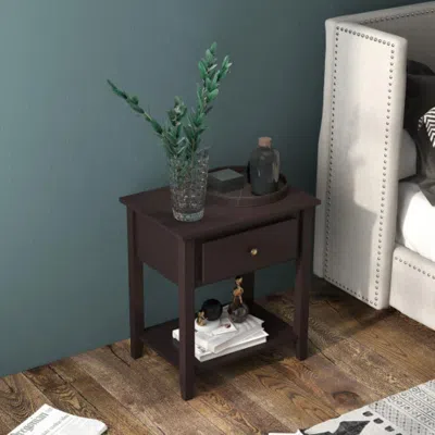 Hivvago Nightstand With Drawer And Storage Shelf For Bedroom Living Room-espresso