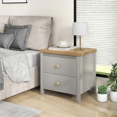 Hivvago 2-drawer Nightstand With Rubber Wood Legs-gray