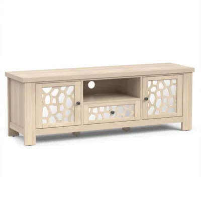 Hivvago 55 Inch Retro Tv Stand Media Entertainment Center With Mirror Doors And Drawer-natural