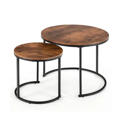 Hivvago Set Of 2 Modern Round Stacking Nesting Coffee Tables For Living Room-rustic Brown