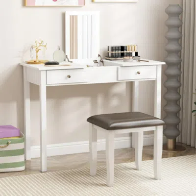 Hivvago Faux Leather Vanity Stool Chair Set Of 2 For Makeup Room And Living Room-gray And White
