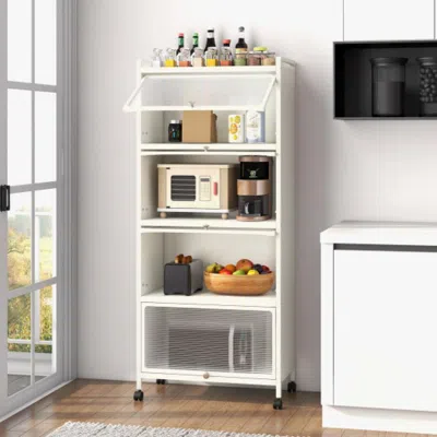 Hivvago 5-tier Kitchen Baker's Rack With Flip-up Pc Doors-white