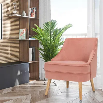 Hivvago Mid Century Velvet Accent Chair With Rubber Wood Legs For Bedroom-pink