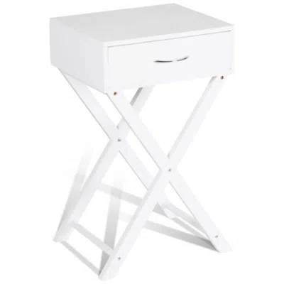 Hivvago Design Sofa Side Table With X-shape Drawer For Living Room Bedroom-white
