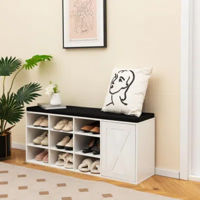 HIVVAGO 9-CUBE SHOE BENCH WITH ADJUSTABLE SHELVES AND REMOVABLE PADDED CUSHION-WHITE 