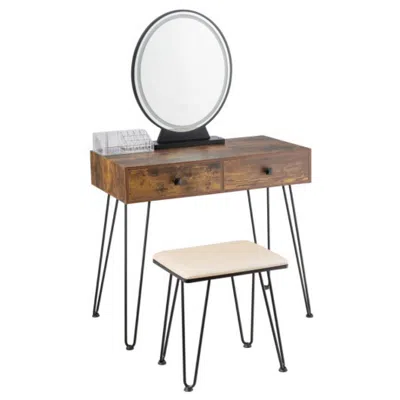 Hivvago Industrial Makeup Dressing Table With 3 Lighting Modes-rustic Brown