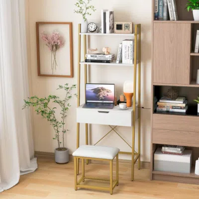 Hivvago Ladder Vanity Desk Set With Flip Top Mirror And Cushioned Stool-golden