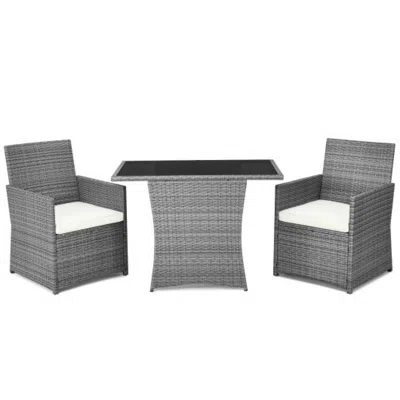 Hivvago 3 Pieces Patio Rattan Furniture Set With Cushioned Armrest Sofa-white