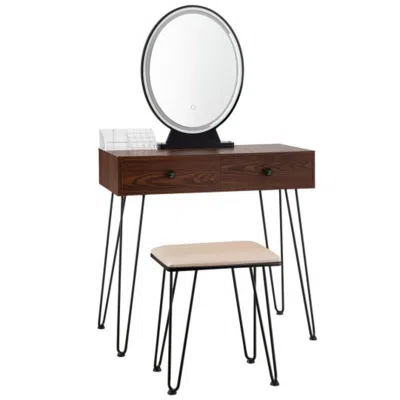 Hivvago Industrial Makeup Dressing Table With 3 Lighting Modes-walnut
