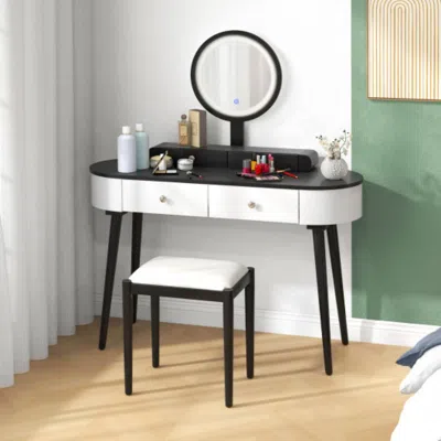 Hivvago Makeup Vanity Table Set With Led Mirror And 3 Spacious Drawers-white-dark Wood