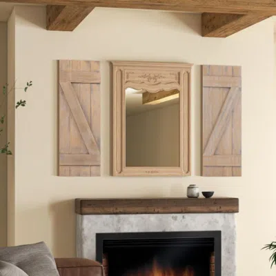 Hivvago 36 X 13 Inch Farmhouse Paulownia Wood Window Shutters Set Of 2 For Windows-light Brown