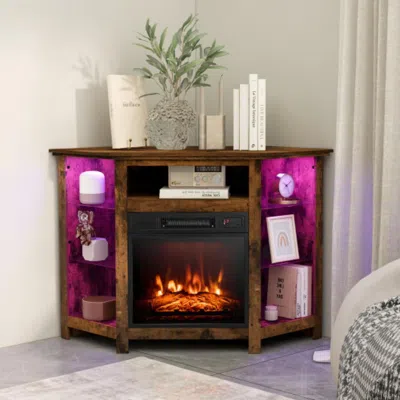 Hivvago Fireplace Corner Tv Stand With Led Lights And Smart App Control For 50 Inches Tv-rustic Brown