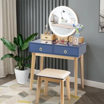 Hivvago Makeup Vanity Table Set 3 Color Lighting Dressing Table-blue