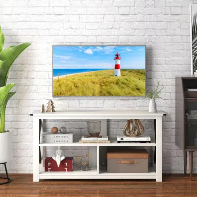 Hivvago 3 Tier Wood Tv Stand For 55-inch With Open Shelves And X-shaped Frame-white