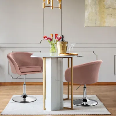 Hivvago 360 Degree Swivel Makeup Stool Accent Chair With Round Back And Metal Base-pink