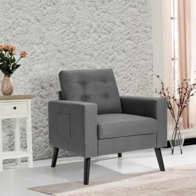 Hivvago Mid-century Upholstered Armchair Club Chair With Rubber Wood Legs-gray