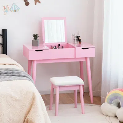 Hivvago Makeup Vanity Table Set With Flip Top Mirror And 2 Drawers-pink