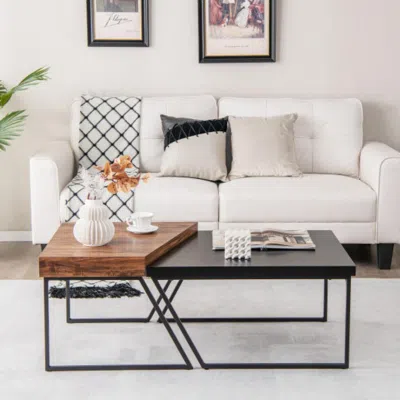 Hivvago Coffee Table Set Of 2 With Powder Coated Metal Legs-black