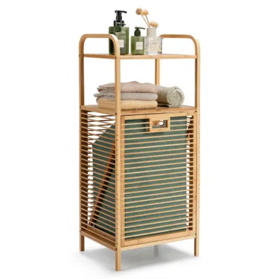 Hivvago Tilt-out Bamboo Laundry Hamper With 2-tier Shelf And Removable Liner-natural