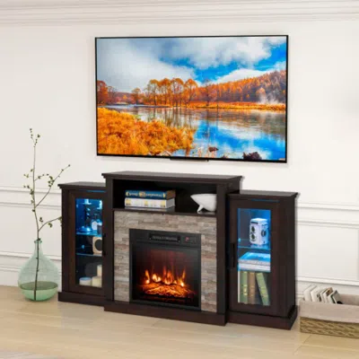 Hivvago Fireplaceâ Tv Stand With 16-color Led Lights For Tvs Up To 65 Inch-dark Brown
