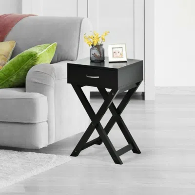 Hivvago Design Sofa Side Table With X-shape Drawer For Living Room Bedroom-black