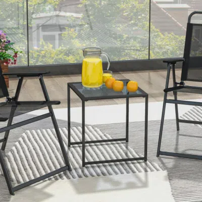 Hivvago Tempered Glass Side Table With Metal Frame For Indoor And Outdoor