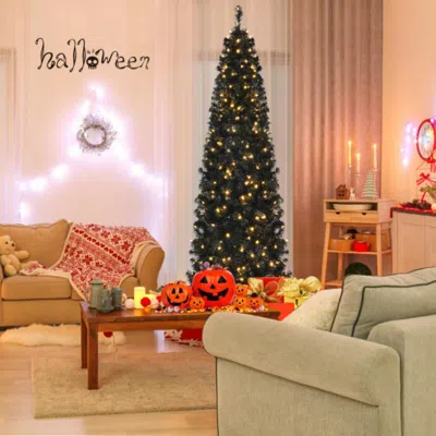 Hivvago Pre-lit Christmas Halloween Tree With Pvc Branch Tips And Warm White Lights-6 Ft