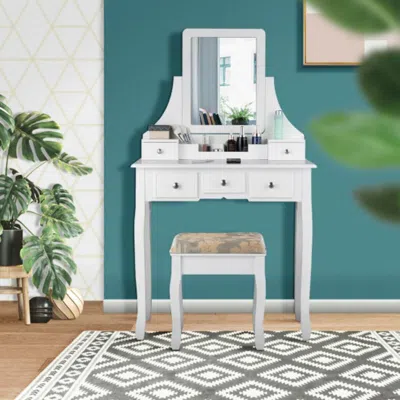 Hivvago 5 Drawers Removable Box Makeup Dressing Vanity Set-white