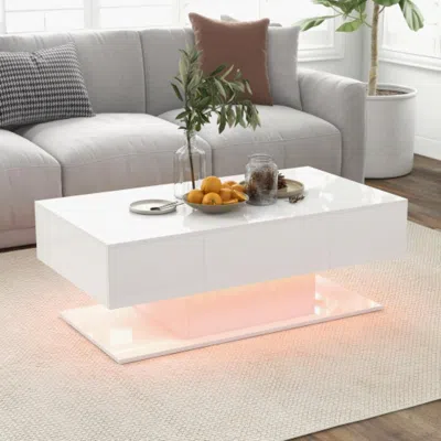Hivvago Modern Led Coffee Table With 20 Color Led Lights And 2 Storage Drawers-white