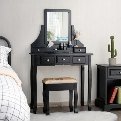 Hivvago 5 Drawers Removable Box Makeup Dressing Vanity Set-black