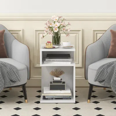 Hivvago S-shaped Side Table With Unique S-shaped Frame And 2 Open Compartments-white