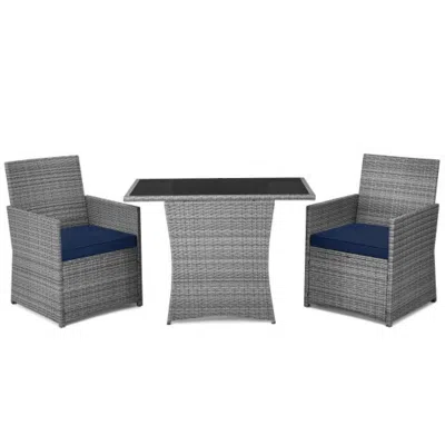 Hivvago 3 Pieces Patio Rattan Furniture Set With Cushioned Armrest Sofa-navy