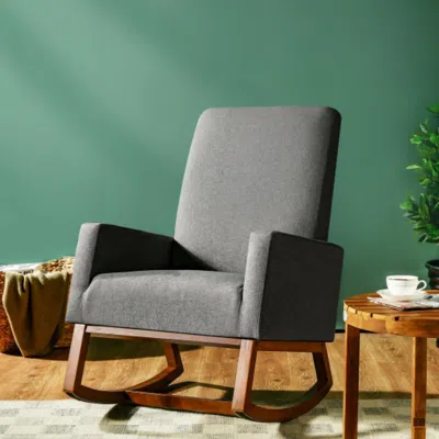 Hivvago Rocking High Back Upholstered Lounge Armchair With Side Pocket-gray