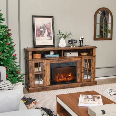Hivvago Fireplace Tv Stand For Tvs Up To 65 Inch With Side Cabinets And Remote Control-brown