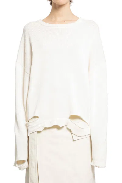 Helmut Lang Distressed Oversize Sweater In White