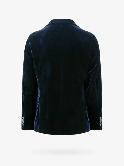 Giorgio Armani Velvet Blazer With Button Detailing And Wide Lapel In Blue
