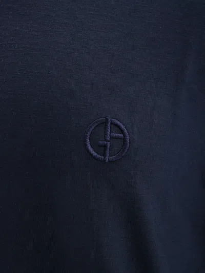 Giorgio Armani V-neck Ribbed Hem Stretch T-shirt In Blue