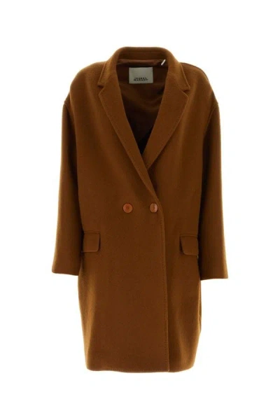 Shop Isabel Marant Women Caramel Wool Blend Efegozi Coat In Multicolor