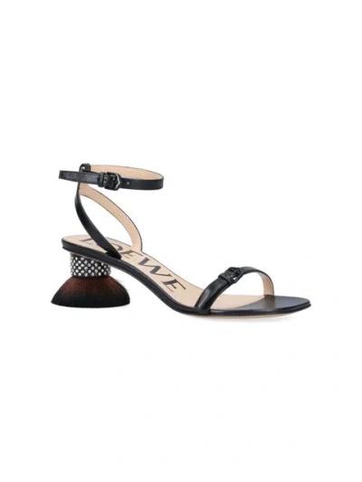 Loewe Petal Brush Crystal-embellished Leather Sandals In Black