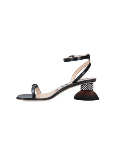 Loewe Petal Brush Crystal-embellished Leather Sandals In Black