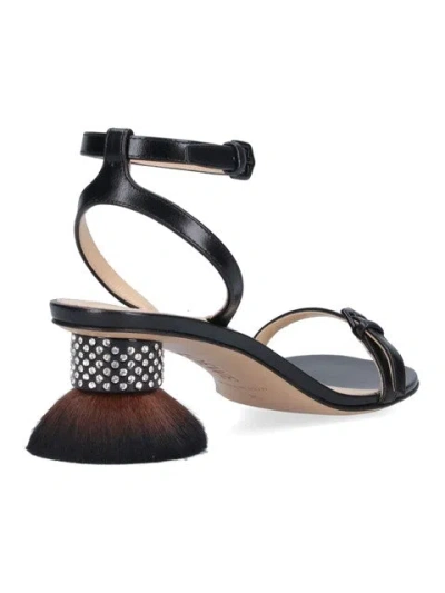 Loewe Petal Brush Crystal-embellished Leather Sandals In Black