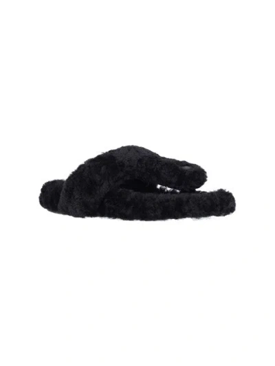 Loewe Ease Toe Post Sandal In Shearling In Black
