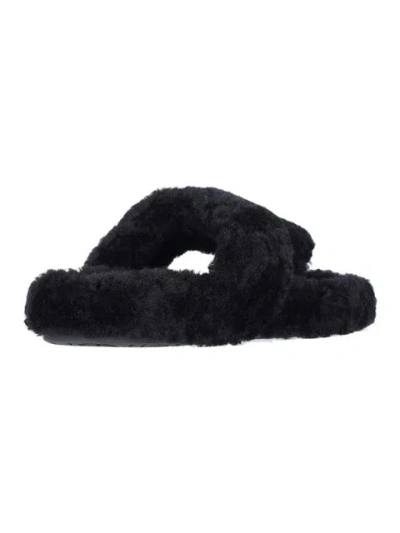 Loewe Ease Toe Post Sandal In Shearling In Black