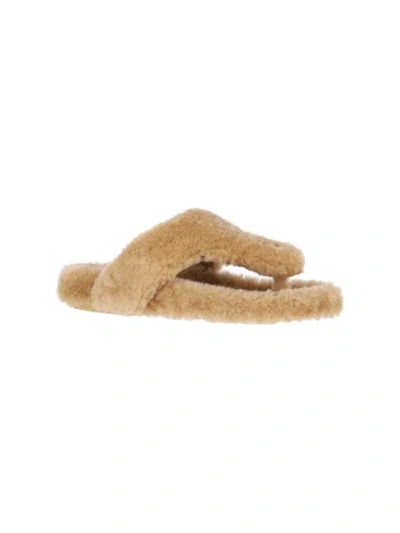 Loewe Ease Toe Post Sandal In Shearling In Brown